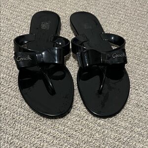 Coach Women's Glossy Black Bow Sandals